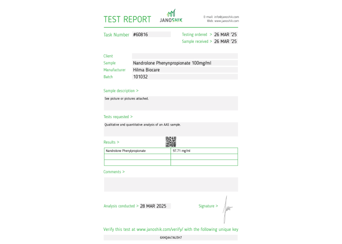 NPP (Nandrolone Phenylpropionate) Fabricant: Hilma Biocare Emballage : Fiole de 10 ml (100 mg/ml)
