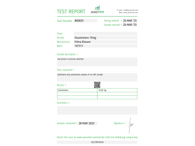 Oxandrolone ( Anavar ) Fabricant : Hilma Biocare Conditionnement : 100 comprimés/bouteille ( 10mg/comprimé )