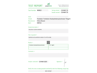 Parabolan (trenbolone hexahydrobenzylcarbonate) Fabricant : Hilma Biocare Conditionnement : 10 ml/flacon