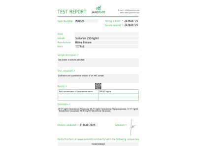 Sustanon (mélange de testostérone) Fabricant : Hilma Biocare Conditionnement : 10 ml/flacon ( 250 mg/ml )